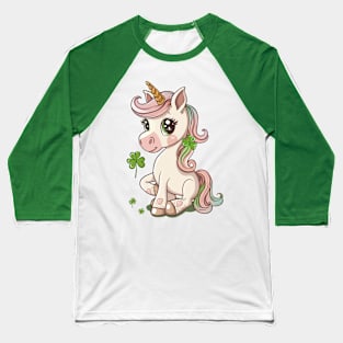 Cute St Patricks Day Unicorn Baseball T-Shirt